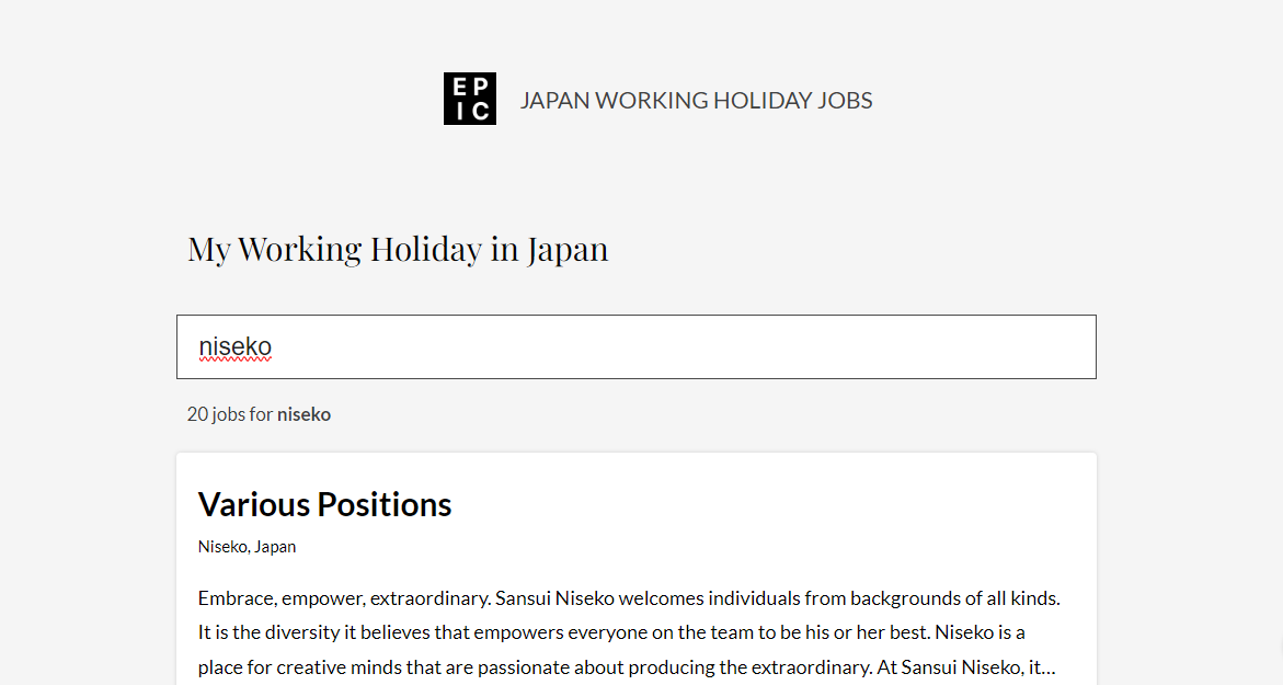 Japan Working Holiday job board